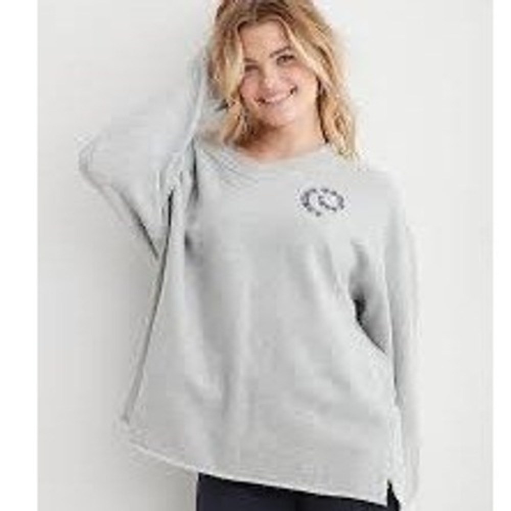 Aerie Good Energy Sweatshirt Womens S Grey Oversized Loungewear Cozycore Comfy